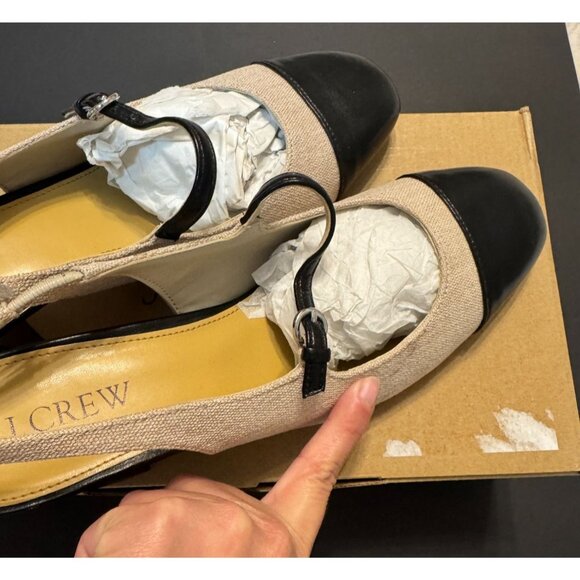 J. Crew Factory Canvas Mary Jane Slingback Heels Neutral Black US Size 8.5 - Picture 5 of 10
